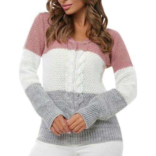 Women Sweater Stylish V Neck Knitted Top Long Sleeve Pullover Color Block Knitted Sweater Women Knitwear Sweater свитер женский
