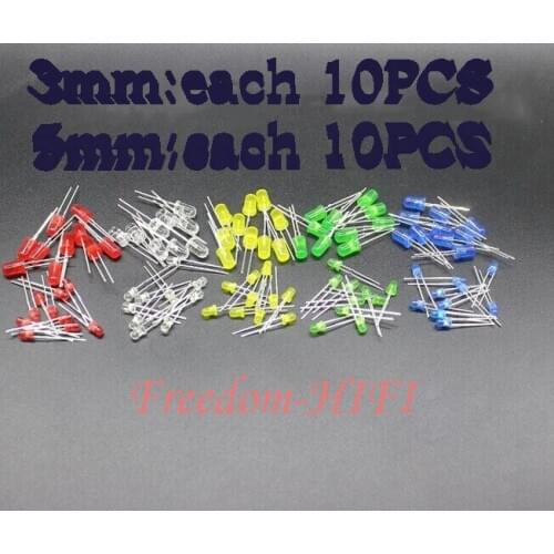 100pcs/lot 5 Colors F3 F5 3mm 5MM Red Green Yellow Blue White Diffused Round DIP Light-Emitting Diode LED Lamp Light