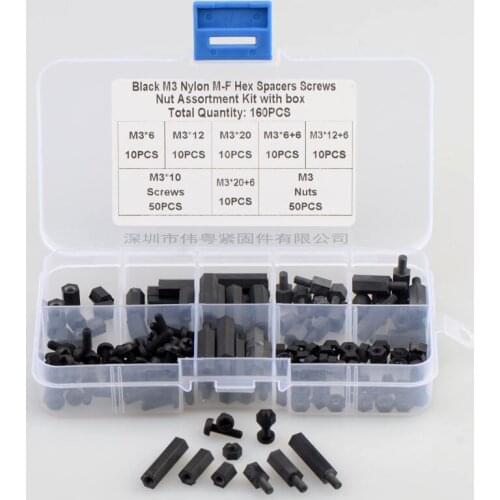 160Pcs/Lot Black M3 Male-Female Hex Nylon Standoff Spacer Column For PCB Motherboard Fixed Plastic Spacing Screws Set