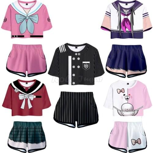 2pcs Japan Anime Danganronpa: Trigger Happy Havoc Cosplay Costume Summer Boys Girls 3D Print T-shirt + Shorts Sportswear C30M25
