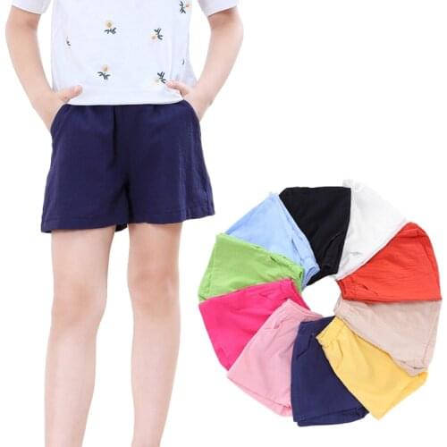 2019 New Summer Boys Girls Shorts Slub Cotton Kids Children Bloomers Loose Short Pants Trousers Beach Wear 2-10 Yrs