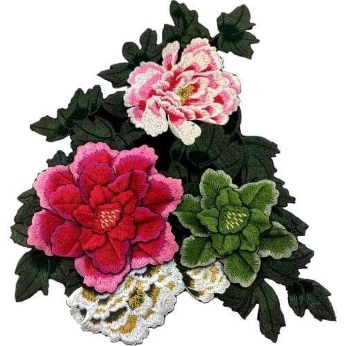 3D mutilayer Flower Red Rose Blossom Collar Sew on Patches Applique Badge Embroidery For Cheongsam Clothes Dress