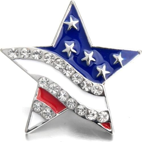 5pcs/lot New Snap Jewelry Rhinestone American flag 18MM Snap Buttons Vintage Alloy Snap fit Snap Bracelet