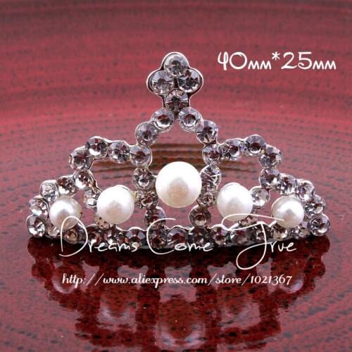 50pcs/lot 2Colors Vintage Artificial Bling Flatback Pearl Button Hollow Alloy Crown Shaped Rhinestone Button For Embellishment