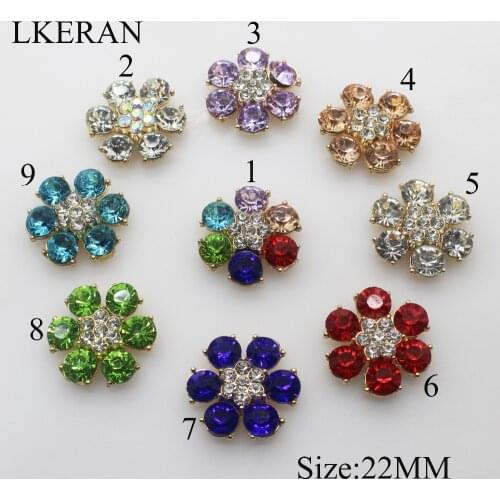Shining 22mm 10pcs flower Alloy Rhinestone Diamond button Golden plating flat back Wedding Decorative Embellishment Jewelry