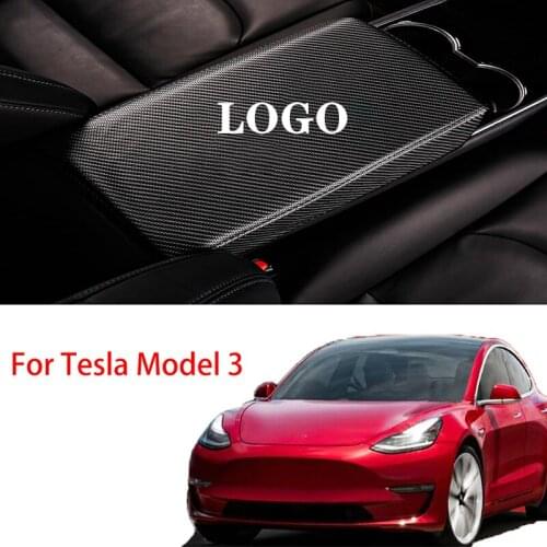 For Tesla Model 3 central armrest box cover Car armrest cover black carbon fiber color armrest box cover