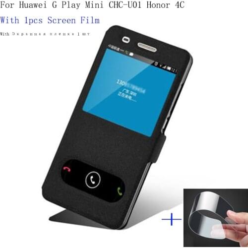 For Huawei G Play Mini case shell open window leather case for Honor 4C 4 C CHM-U01 CHM-CL00 Flip case GPlay mini back cover
