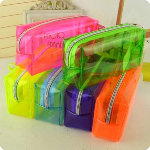 Transparent Solid Color Large Capacity PVC Pencil Case Storage Bag Stationery Office Pencil Cases For Stationery School Supplies