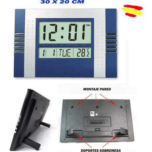 DIGITAL clock for wall LED HANG or desk top 30x20 cm LCD temperature