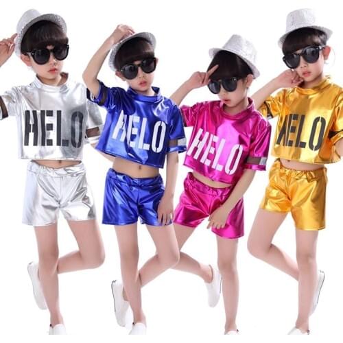 Children Jazz Dance Costumes Glisten Boys Girls Hip-hop Modern Dance Performances Clothing Set Kids Jazzy Dance Wear