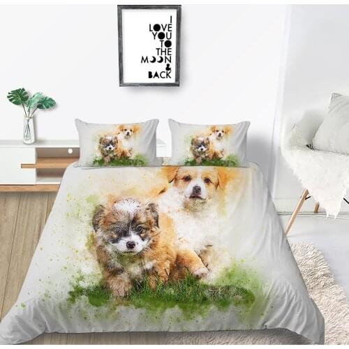 Cute Puppy Bedding Set For Kids Comfortable 3D Watercolour Duvet Cover Queen King Twin Full Single Double Unique Design Bed Set