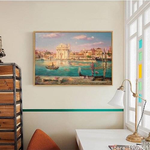 Cotton no frame Mediterranean Venices ship scenery canvas printings oil painting printed on cotton wall art decoration pictures