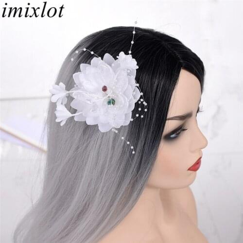 Imixlot Temperament Sweet Fabric Lotus Flower Hair Clips Women Girls Elegant Charm Crystal Beads Tassel Hair Accessories