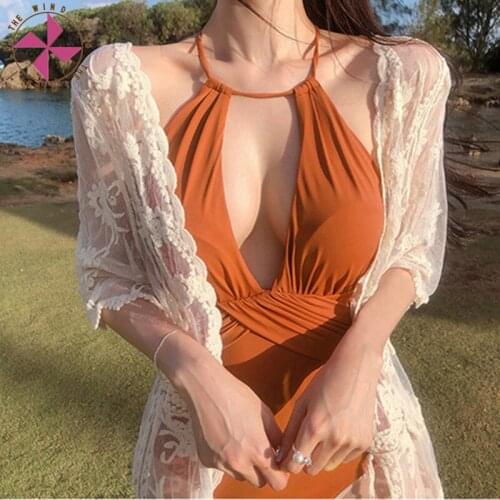 In The Wind Womens Halter Top Push Up One Piece Monokini Swimsuit Frill Sexy Slim Swimwear Female Girls Bathing Suit Swim Suit