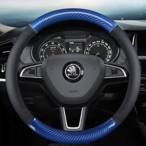 Genuine Leather Car Steering Wheel Cover for Skoda Octavia A5 A7 Rapid Spaceback Fabia Kodiaq Superb YETI Karoq Kamiq