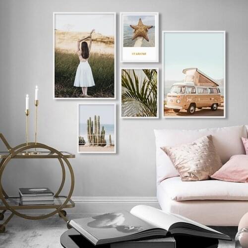 Cactus Fashion Girl Posters And Prints Nordic Style Bus Wall Art Print Painting Decorative Picture For Living Room Home Decor