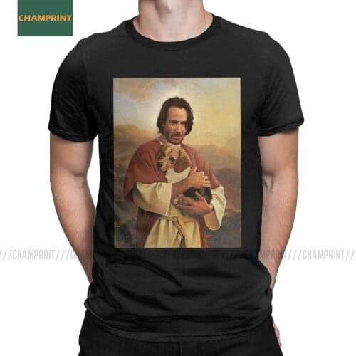 Keanu Reeves Holding A Puppy T Shirt Men Cotton Male T-Shirts John Wick Movie Dog Film Animals Baba Yaga Tee Short Sleeve 5XL