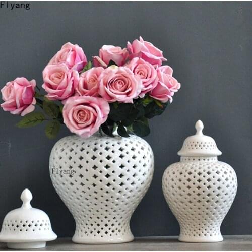Home Decor White Hollow General Ceramic Jar Flower Arrangement Dried FlowerPot Vase Art Wedding Gifts Vase Storage Jar Crafts