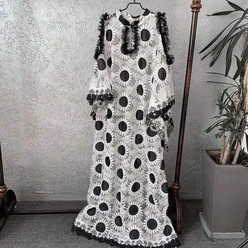 Lace Dresses for Women Plus Size Boubou Robe Femme Fashion African Dress Dashiki Embroidered Flower Kaftan Dress Muslim Abaya