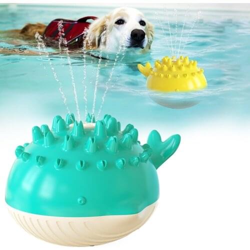 Summer dog swimming toy auto spray water floating toy for dog in swimming pool with tooth brush for puppy self playing
