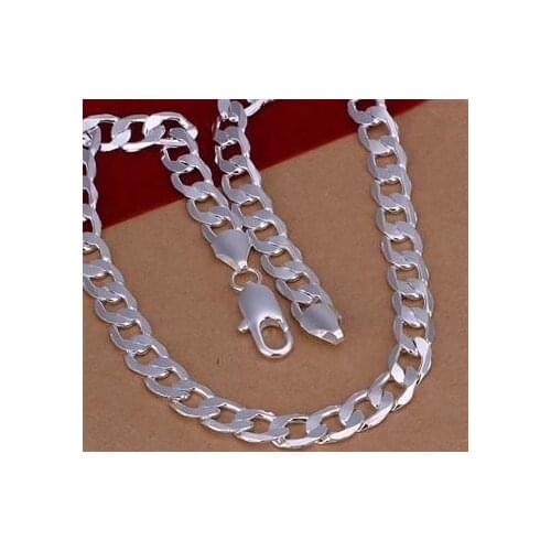 XLN005 Wholesale silver plated Necklace, Factory price 925 stamped fashion jewelry 10mm Flat Necklace /aesaivza