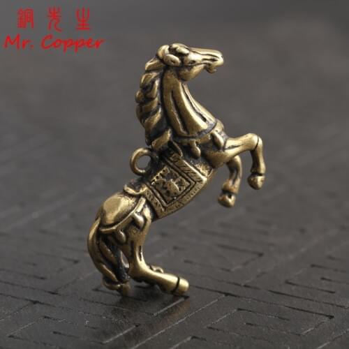 Copper Running Horse Miniatures Figurines Small Desk Ornaments Retro Brass Animal Home Decorations Metal Key Chains Pendants