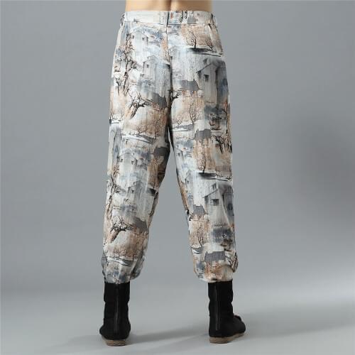 Men Sweatpants Quickly Dry Linen Loose Wide Leg Bloomer Baggy Male Running Jogger Fitness Casual Yoga Pant Trouser Activewear