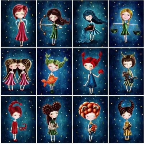 Twelve Constellation Girls Cartoon Diamond Painting Full Square/Round Drill Cross Stitch Diamond Embroidery Mosaic Crafts Kit