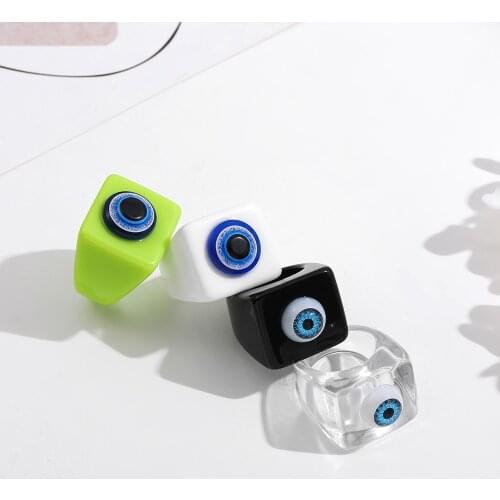2021 New Trendy Geometric Square Acrylic Resin Rings Female Colorful Chunky Evil Eye Transparent Rings Finger Jewelry Gifts