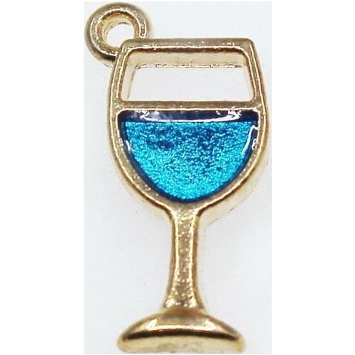 New 50pcs/lot Enamel Wine Glass Dangle Charms Lobster Clasp DIY Pendant Bracelets Bangle Charms Accessories