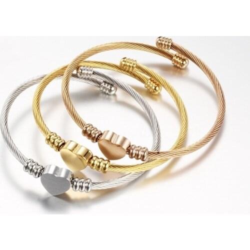 New Trendy Cable Wire Braided Shape Heart Bracelet Womens Bracelet Fashion Metal Gold En Bracelet Accessory Party Jewelry