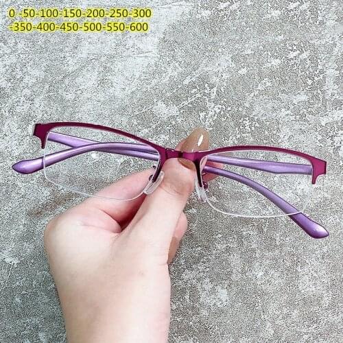 -0-1-1.5 -2 -2.5 -3 -3.5-4-4.5-5.0-6.0 Women Half-Rim Myopia Glasses Frame Anti-blue Short Sight Glasses Computer Goggles