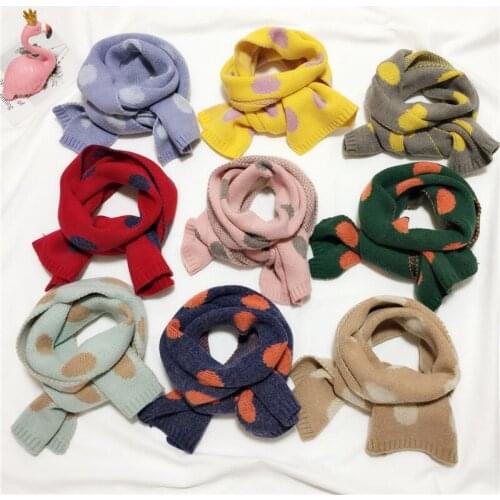 2019 Autumn Winter Warm Girls Long Scarf Dot Print Kids Neckerchief Boys Collar Knitting Woolen Scarf Girls O ring Scarf