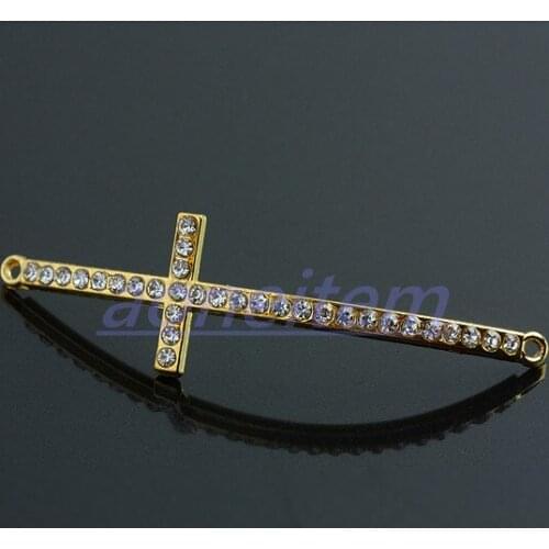 Low Price Gold Color Cross Pendant Rhinestone Connector Charms For Jewelry Making Necklace Bracelet Accessories