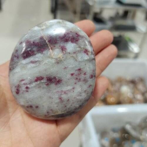 Natural Polished Pink Plum Blossom Tourmaline Palm Stone Rubellite Quartz Granite Reiki Crystal Amulet Specimens Worry Stones