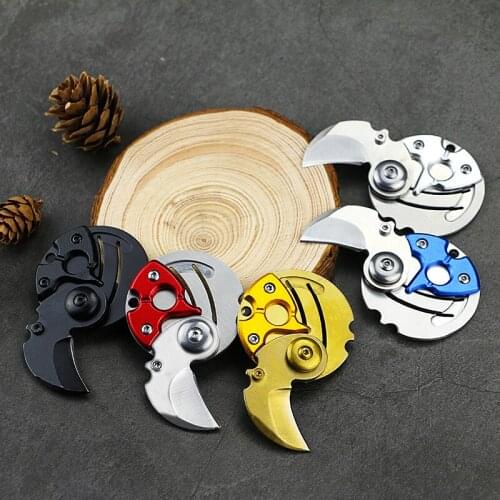 QWORK Mini Portable Folding Coin Knife EDC Carry Tool Small Pocket Knife Keychain Hanging Key Chain Gift Survival Outdoor