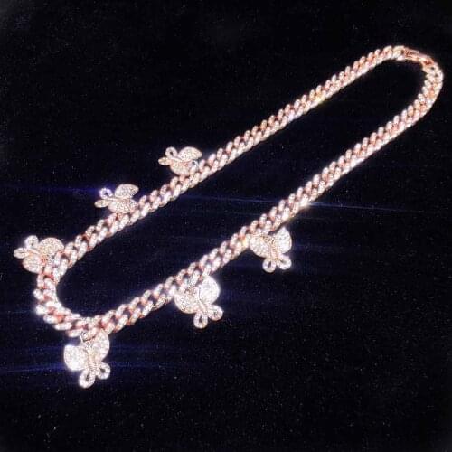 Multicolor 8mm Miami Cuban Curb Chain Necklace Dragon Lock Clasp six Butterfly Ch arm Girls T Show Hip hop CZ Jewelry Necklaces