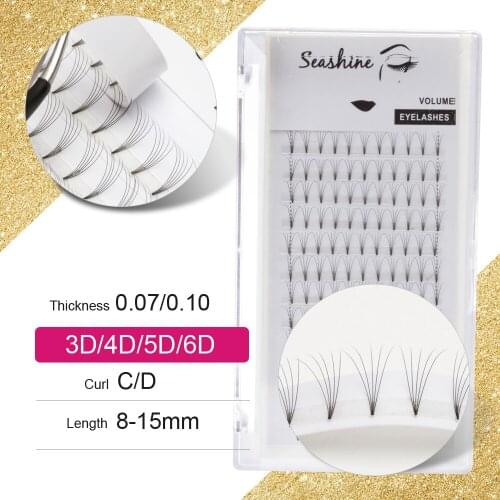 Seashine 12rows Premade Volume Fan 3D4D5D6D Lash Russian Faux Mink Volume Eyelash Extensions Pre made Lash Extension