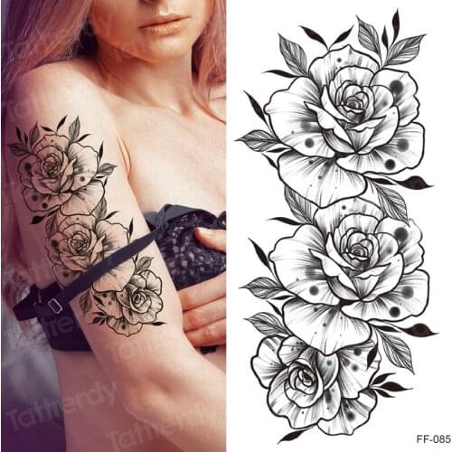 Sexy Women Temporary Tattoos Realistic Rose Flower Tattoos Sticker Waterproof Bloosom Henna Body Art Fake Tatoo Makeup Paste