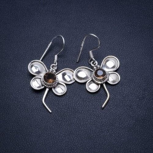 Natural Smoky Quartz Butterfly Handmade Indian 925 Sterling Silver Earrings 1 1/2" T4802