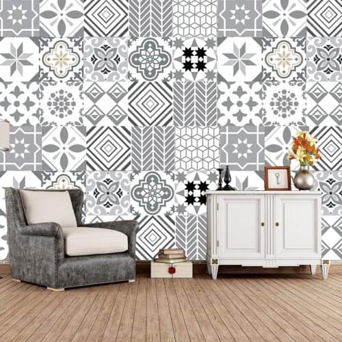 Grey Geometry Pattern Tile Floor Stair Sticker Bathroom Kitchen Decoration Waterproof Wall Sticker Peel & Stick Art Wallpaper