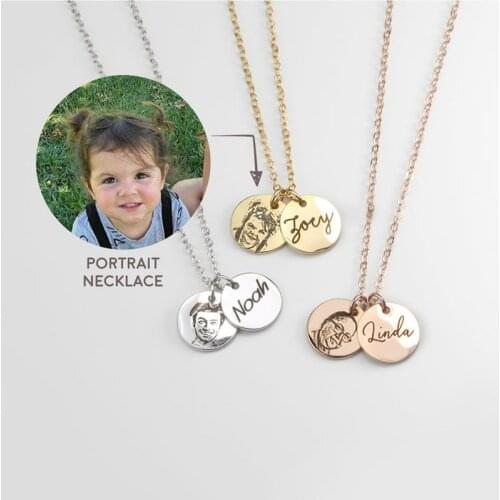 Showfay Personalized Stainless Steel Custom Pendant Necklace Custom Portrait Necklace Photo Necklace Best Gifts Drawing Portrait