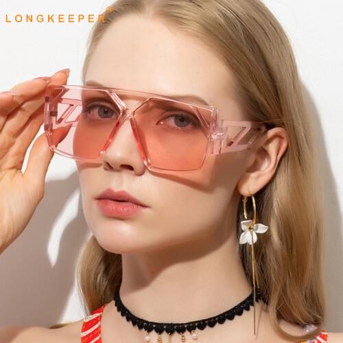 Longkeeper Oversized Sunglasses Women Brand Design Vintage Square Sun Glasses Female Mirror Shades Pink Oculos De Sol Feminino