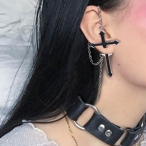 Punk Long Chain Cross Zipper Drop Earrings for Women 1PC Fashion Gothnic Unicorn Angel Pendant Earrings Men Gifts Jewelry