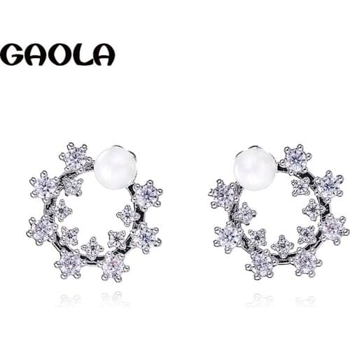 GAOLA Hot Flower Cubic Zirconia Rhinestone Imitation Pearls Dangle Earrings For Women