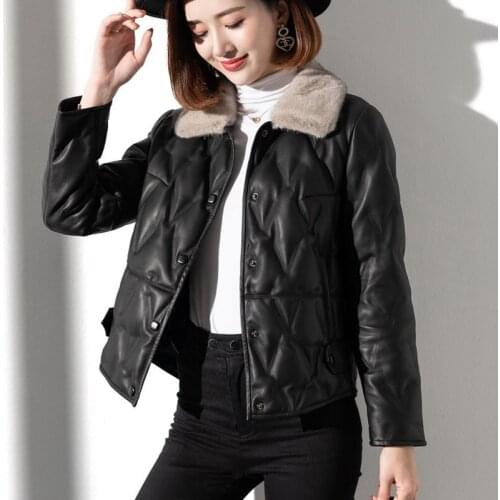 Winter Women Coat New Arrival Casual Clothes Short Real Mink Fur Collar Genuine Leather Jacket Spring Fillers White Duck Down