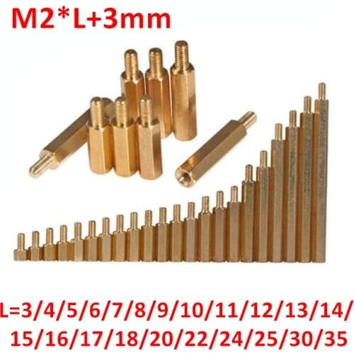 100pcs M2 Hex Brass standoff spacer Male Female Hexagon Stud Spacers Brass Hollow Pillars PCB Board M2*L Length 3mm -35m