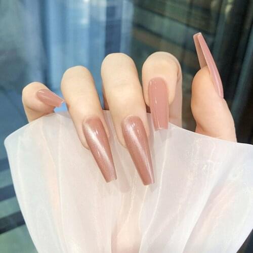 24pcs False Nails Gourd Powder Cats Eye Wear Nail Stickers Finished Nail Stickers Fake Nails With Glue Style DL