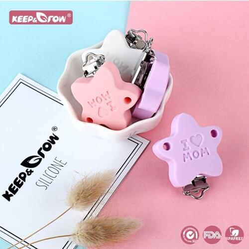 Keep&Grow 3Pcs Star Silicone Teether Clips BPA Free Baby Pacifier Dummy Chain Holder Soother Nursing Jewelry Toy Clips