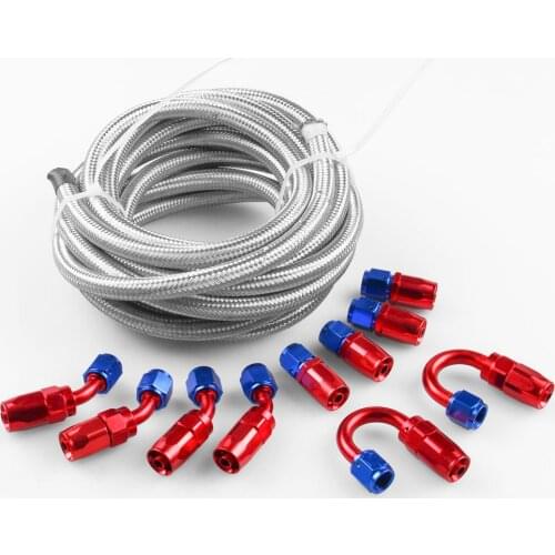 5M AN8 -8AN Fule line hose Red Swivel Fitting Stainless Steel Braided Fuel Line Hose With 10Pcs Fitting Hose End Adapter Kit